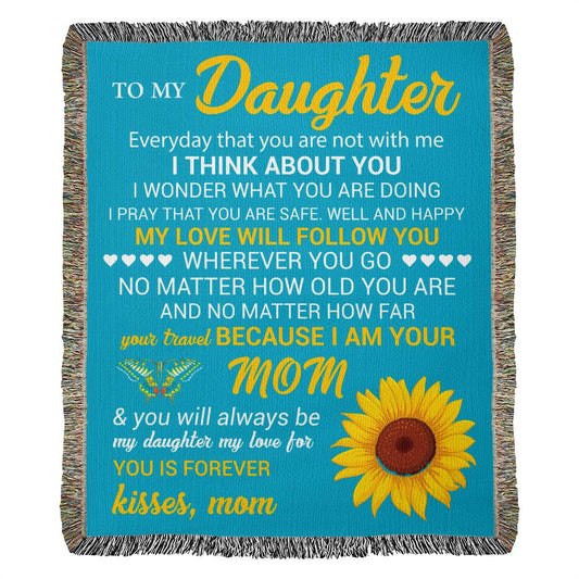 Gift For Daughter, Cotton Heirloom Woven Fringed Throw Blanket, 50” Width x 60” Height