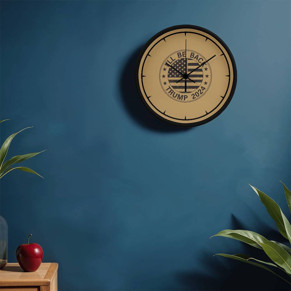 Vintage Wooden Frame 10” Clock - 'I Will Be Back' Trump 2024 Edition