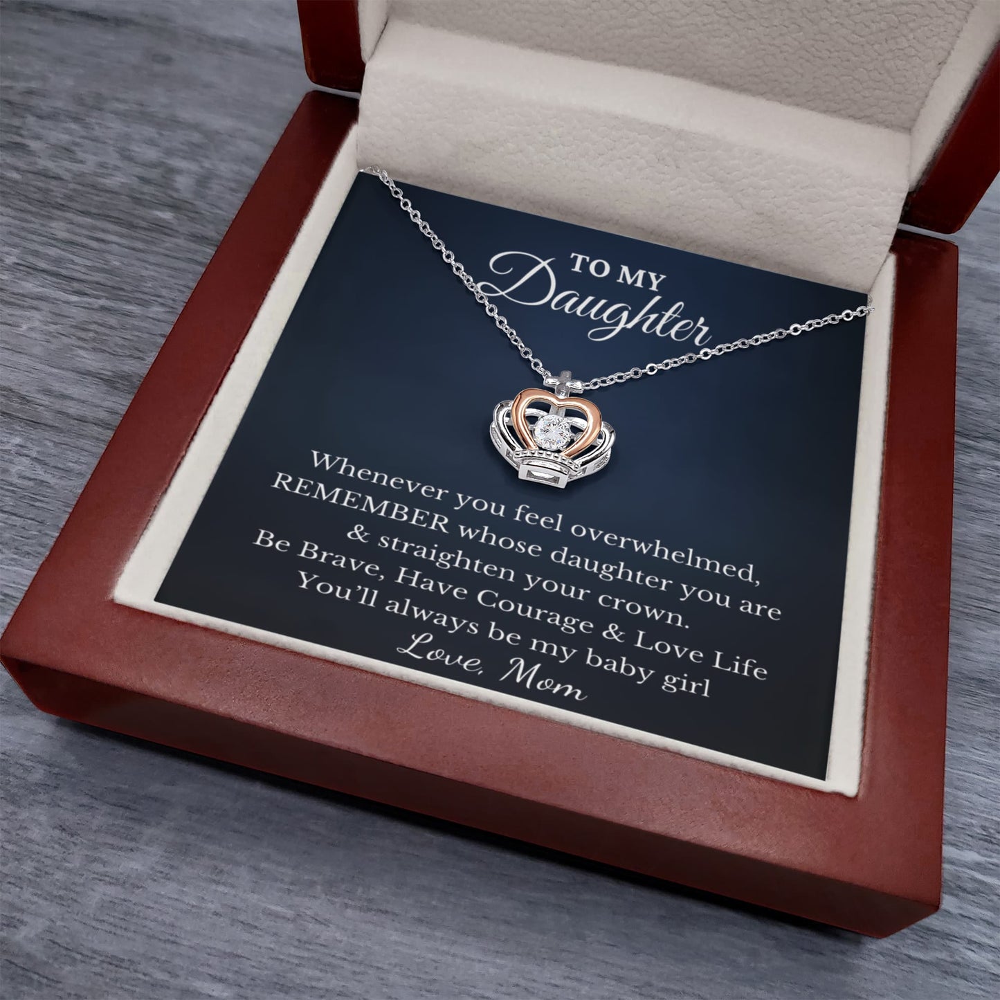 Gift for Daughter - Crown Pendant Necklace from Mom | Regal Gift with LED Gift Box
