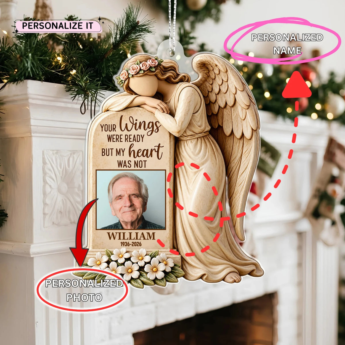 Angel Headstone Photo Christmas Ornament