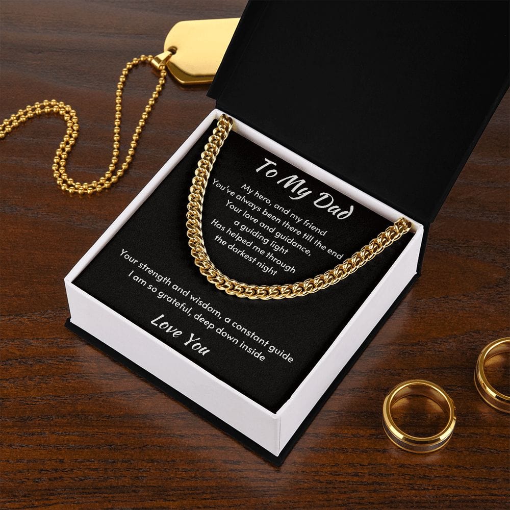 Gift For Dad, Cuban Chain Necklace with Gift Box and Heart Warming Message Card