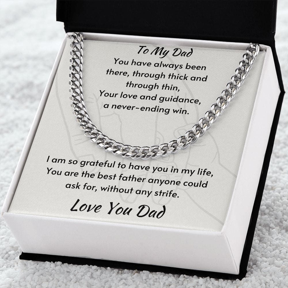 Gift For Dad, Cuban Chain Necklace with Gift Box and Heart Warming Message Card, Made in the USA