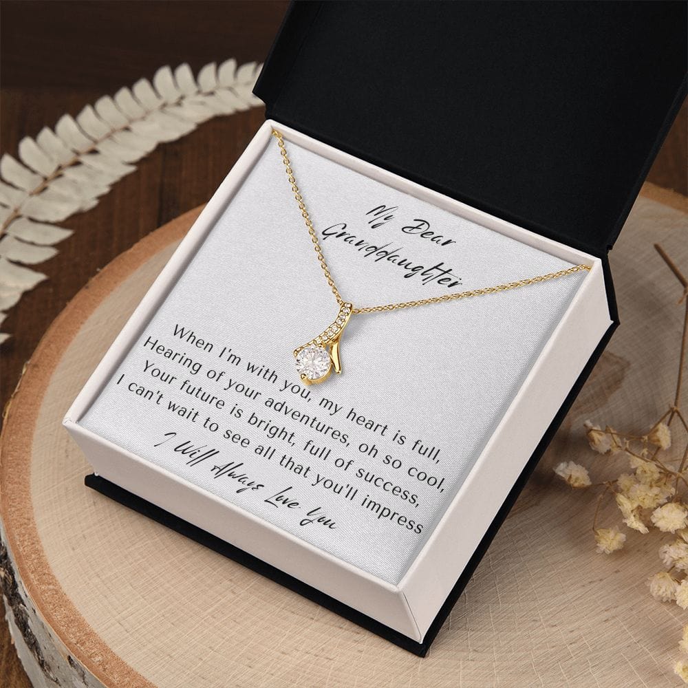 Granddaughter Gifts From Grandma, Granddaughter Birthday Message Card Necklace From Grandmother or Grandpa, Alluring Beauty Necklace Present with Message Card and Gift Box