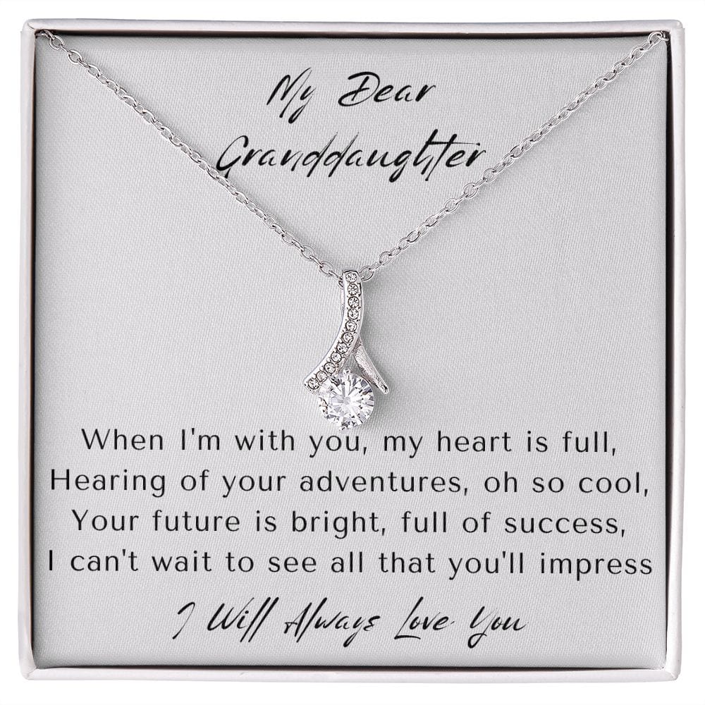 Granddaughter Gifts From Grandma, Granddaughter Birthday Message Card Necklace From Grandmother or Grandpa, Alluring Beauty Necklace Present with Message Card and Gift Box