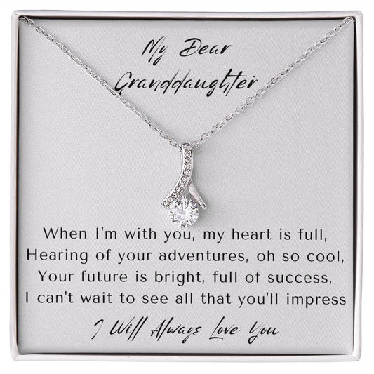 Granddaughter Gifts From Grandma, Granddaughter Birthday Message Card Necklace From Grandmother or Grandpa, Alluring Beauty Necklace Present with Message Card and Gift Box
