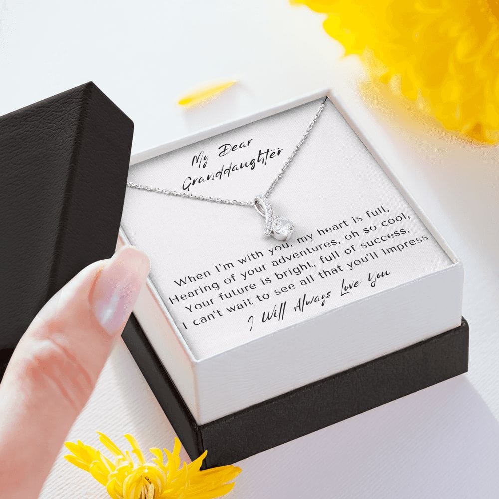 Granddaughter Gifts From Grandma, Granddaughter Birthday Message Card Necklace From Grandmother or Grandpa, Alluring Beauty Necklace Present with Message Card and Gift Box