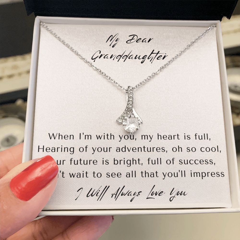 Granddaughter Gifts From Grandma, Granddaughter Birthday Message Card Necklace From Grandmother or Grandpa, Alluring Beauty Necklace Present with Message Card and Gift Box