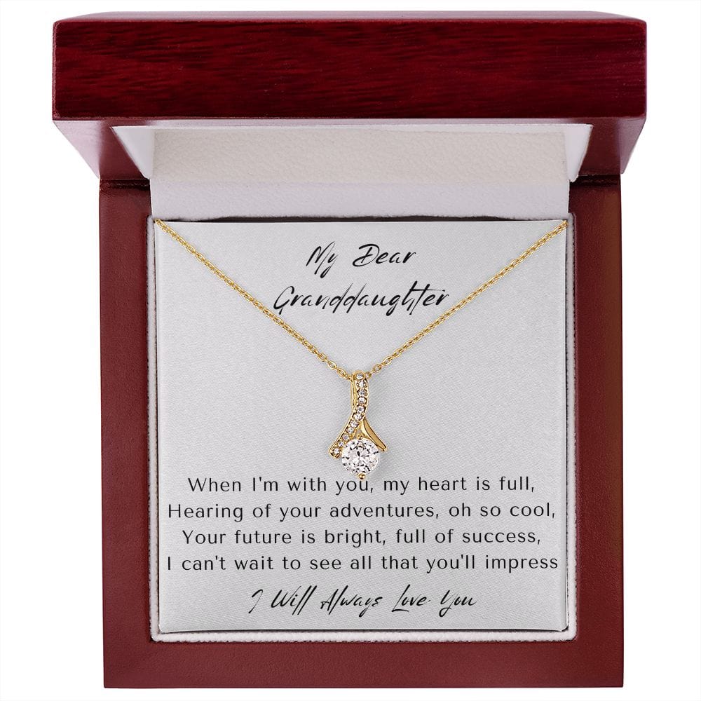 Granddaughter Gifts From Grandma, Granddaughter Birthday Message Card Necklace From Grandmother or Grandpa, Alluring Beauty Necklace Present with Message Card and Gift Box