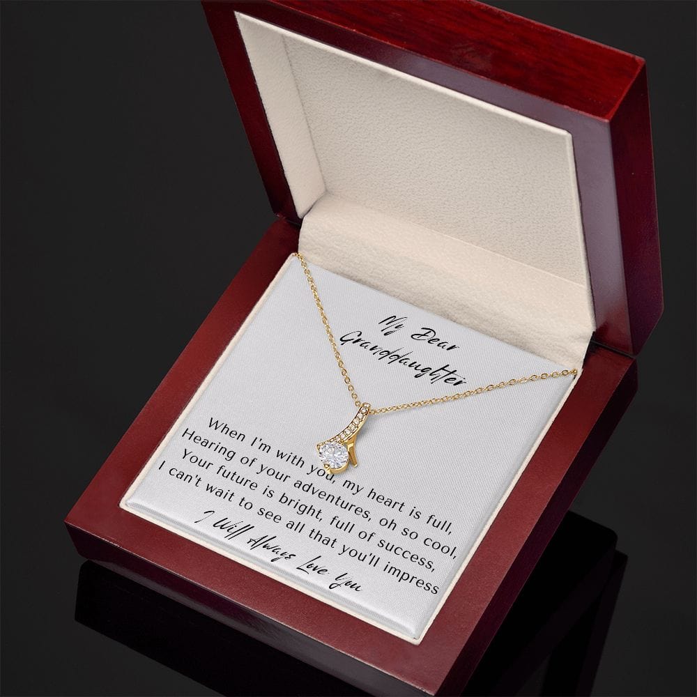 Granddaughter Gifts From Grandma, Granddaughter Birthday Message Card Necklace From Grandmother or Grandpa, Alluring Beauty Necklace Present with Message Card and Gift Box