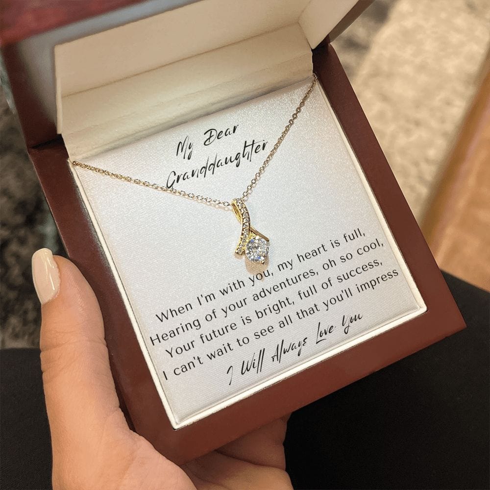 Granddaughter Gifts From Grandma, Granddaughter Birthday Message Card Necklace From Grandmother or Grandpa, Alluring Beauty Necklace Present with Message Card and Gift Box