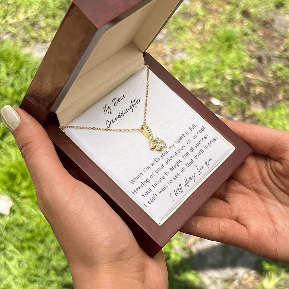 Granddaughter Gifts From Grandma, Granddaughter Birthday Message Card Necklace From Grandmother or Grandpa, Alluring Beauty Necklace Present with Message Card and Gift Box