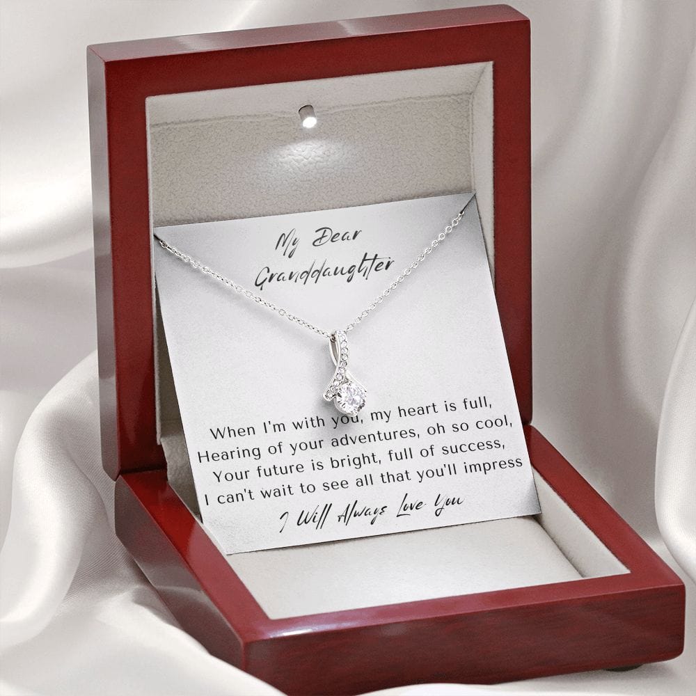Granddaughter Gifts From Grandma, Granddaughter Birthday Message Card Necklace From Grandmother or Grandpa, Alluring Beauty Necklace Present with Message Card and Gift Box