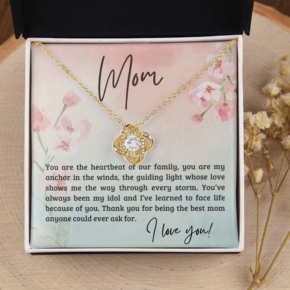 Gift For Mom - You Are The Heartbeat Of Our Family, Love Knot Necklace Gift