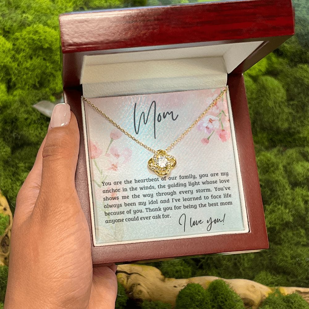 Gift For Mom - You Are The Heartbeat Of Our Family, Love Knot Necklace Gift