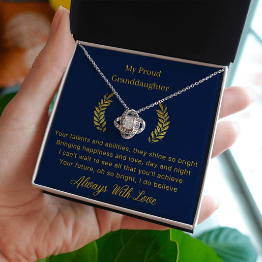 Gift for Granddaughter, Granddaughter Gifts from Grandma and Grandpa, Granddaughter Birthday Gift, Love Knot Necklace Present with Message Card and Gift Box