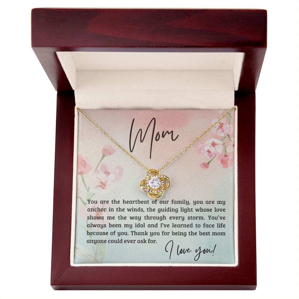 Gift For Mom - You Are The Heartbeat Of Our Family, Love Knot Necklace Gift