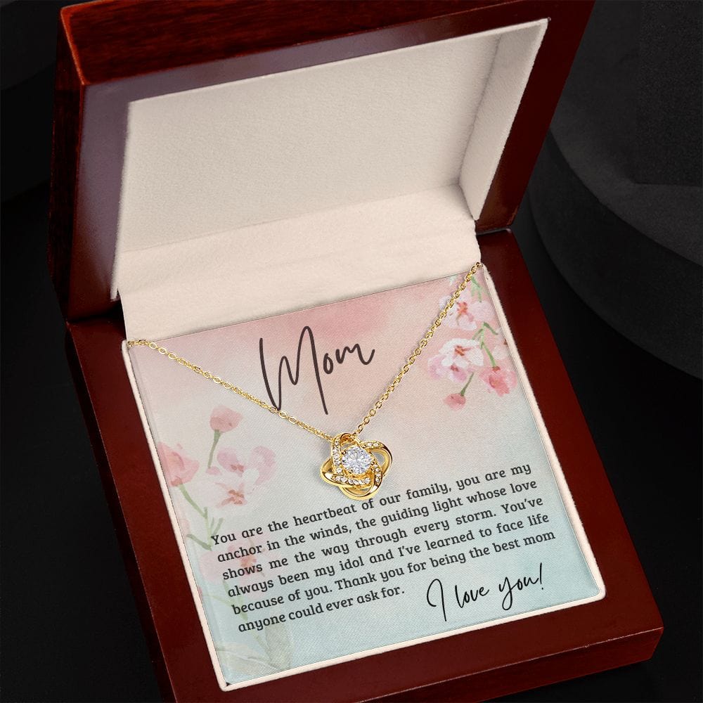 Gift For Mom - You Are The Heartbeat Of Our Family, Love Knot Necklace Gift