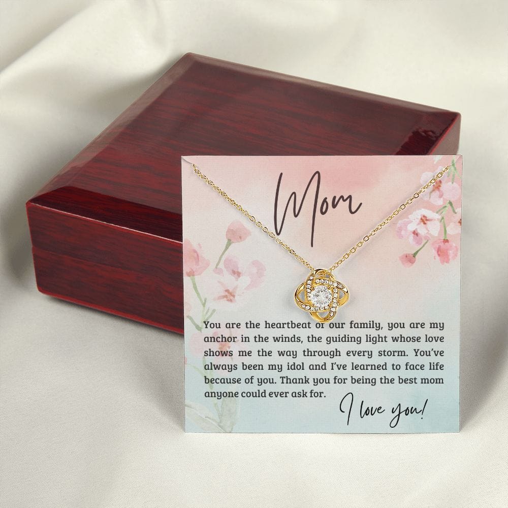 Gift For Mom - You Are The Heartbeat Of Our Family, Love Knot Necklace Gift