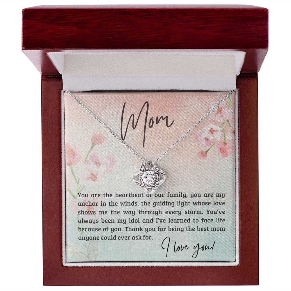 Gift For Mom - You Are The Heartbeat Of Our Family, Love Knot Necklace Gift