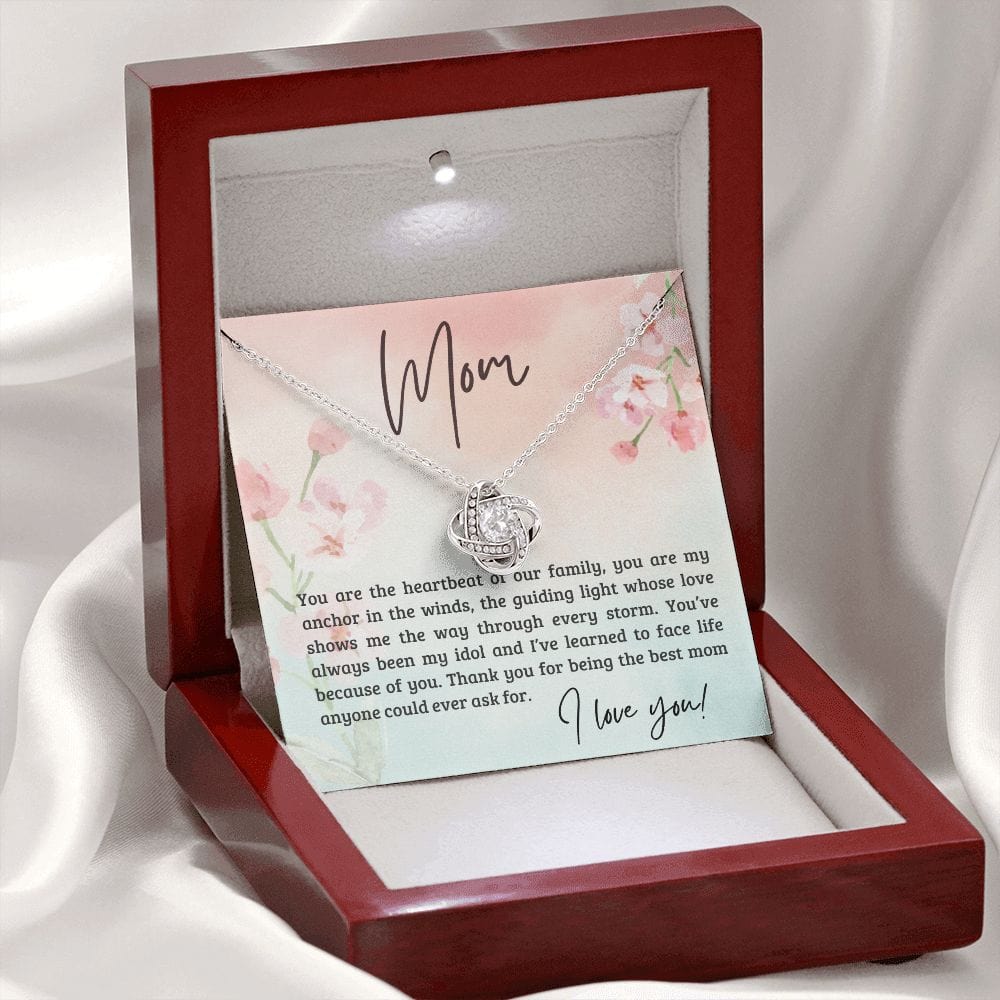 Gift For Mom - You Are The Heartbeat Of Our Family, Love Knot Necklace Gift