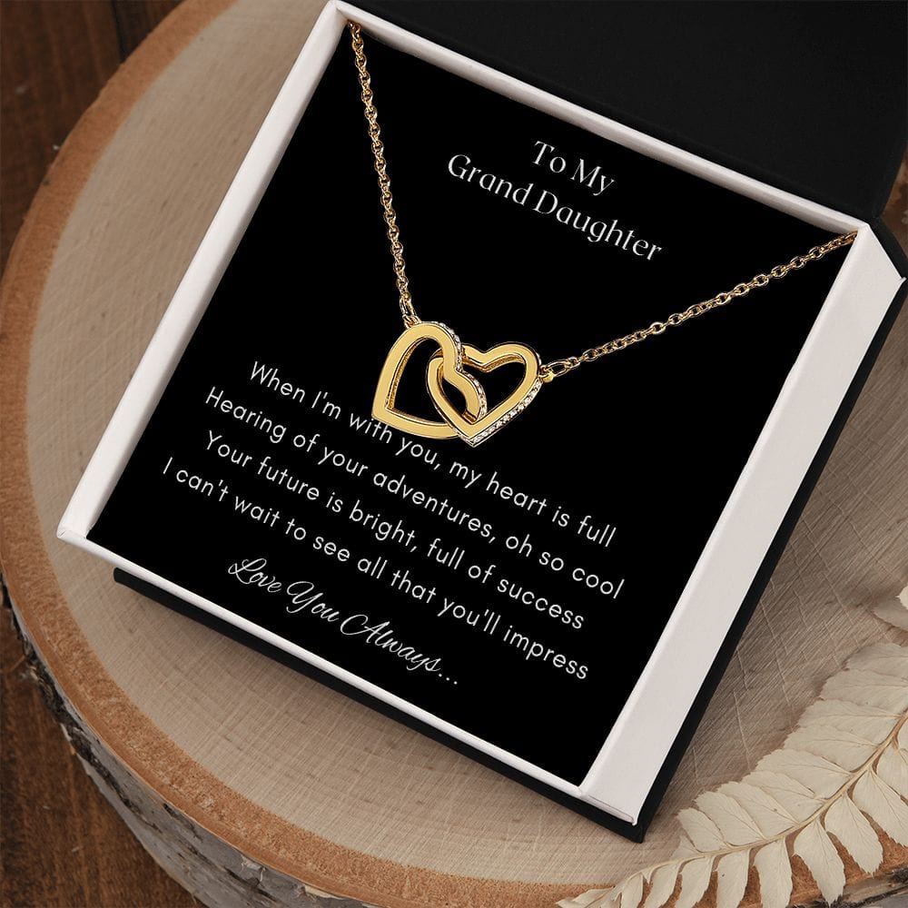 Gift for Granddaughter, Granddaughter Gifts from Grandma and Grandpa, Granddaughter Birthday Gift, Interlock Heart Necklace Present with Message Card and Gift Box
