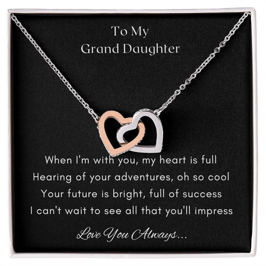 Gift for Granddaughter, Granddaughter Gifts from Grandma and Grandpa, Granddaughter Birthday Gift, Interlock Heart Necklace Present with Message Card and Gift Box