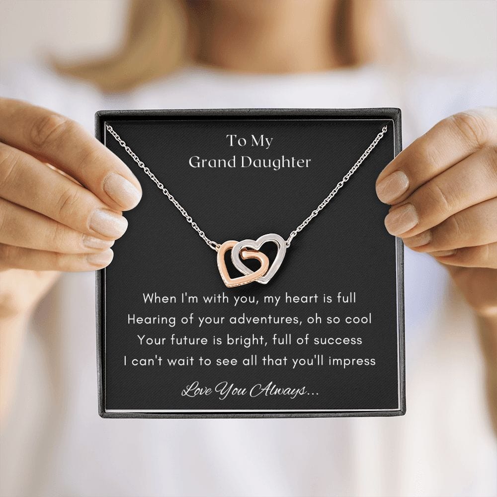 Gift for Granddaughter, Granddaughter Gifts from Grandma and Grandpa, Granddaughter Birthday Gift, Interlock Heart Necklace Present with Message Card and Gift Box