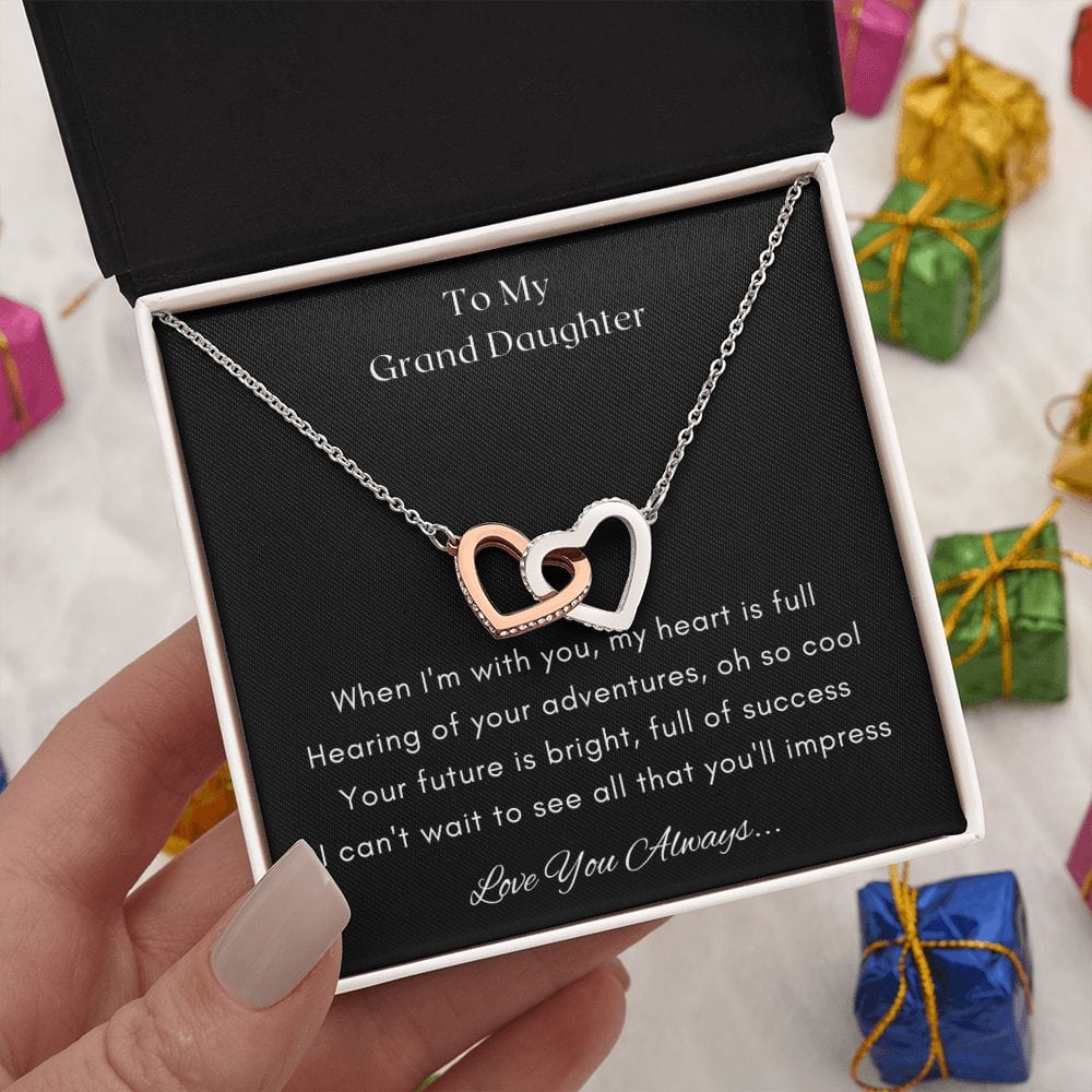 Gift for Granddaughter, Granddaughter Gifts from Grandma and Grandpa, Granddaughter Birthday Gift, Interlock Heart Necklace Present with Message Card and Gift Box