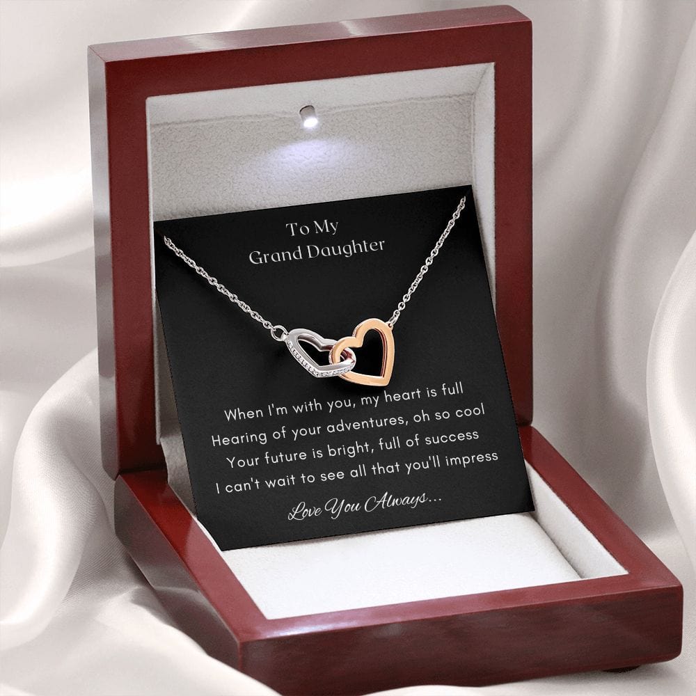 Gift for Granddaughter, Granddaughter Gifts from Grandma and Grandpa, Granddaughter Birthday Gift, Interlock Heart Necklace Present with Message Card and Gift Box