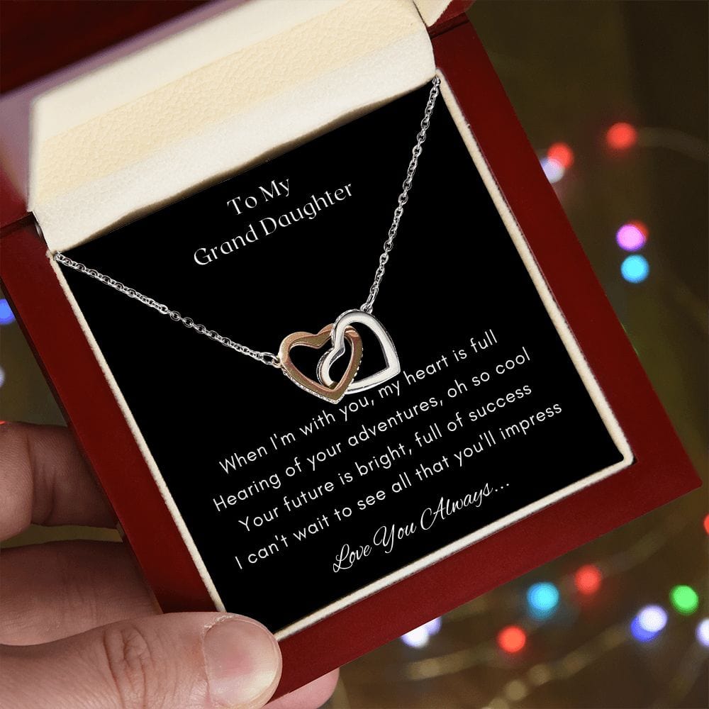 Gift for Granddaughter, Granddaughter Gifts from Grandma and Grandpa, Granddaughter Birthday Gift, Interlock Heart Necklace Present with Message Card and Gift Box