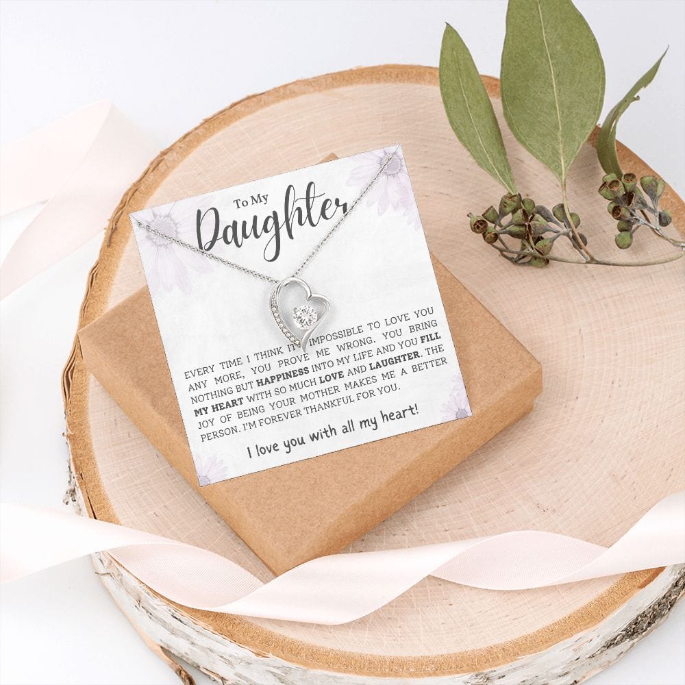 Gift For Daughter, Forever Love Pendant Necklace with Gift Box and Heart Warming Message Card, Made in the USA