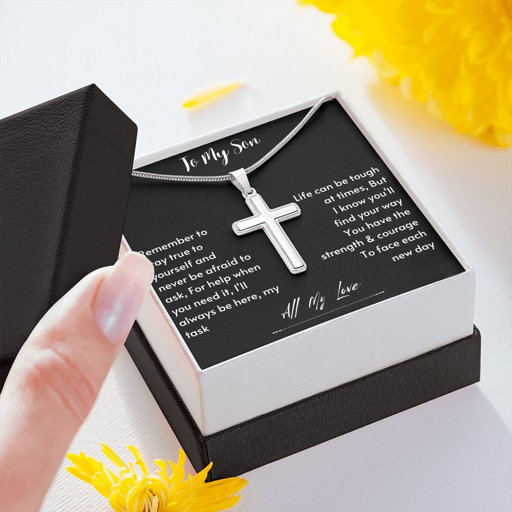 To My Son from Mom, Son Gifts from Mom and Dad, Mother and Son Necklace, Birthday Gift For My Son Graduation Faith Cross Necklace Present