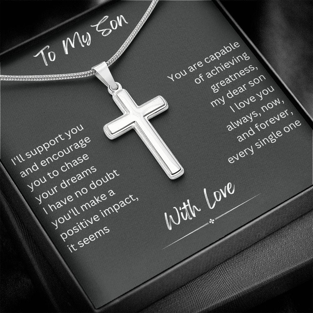 To My Son from Mom, Son Gifts from Mom and Dad, Mother and Son Necklace, Birthday Gift For My Son Graduation Faith Cross Necklace Present