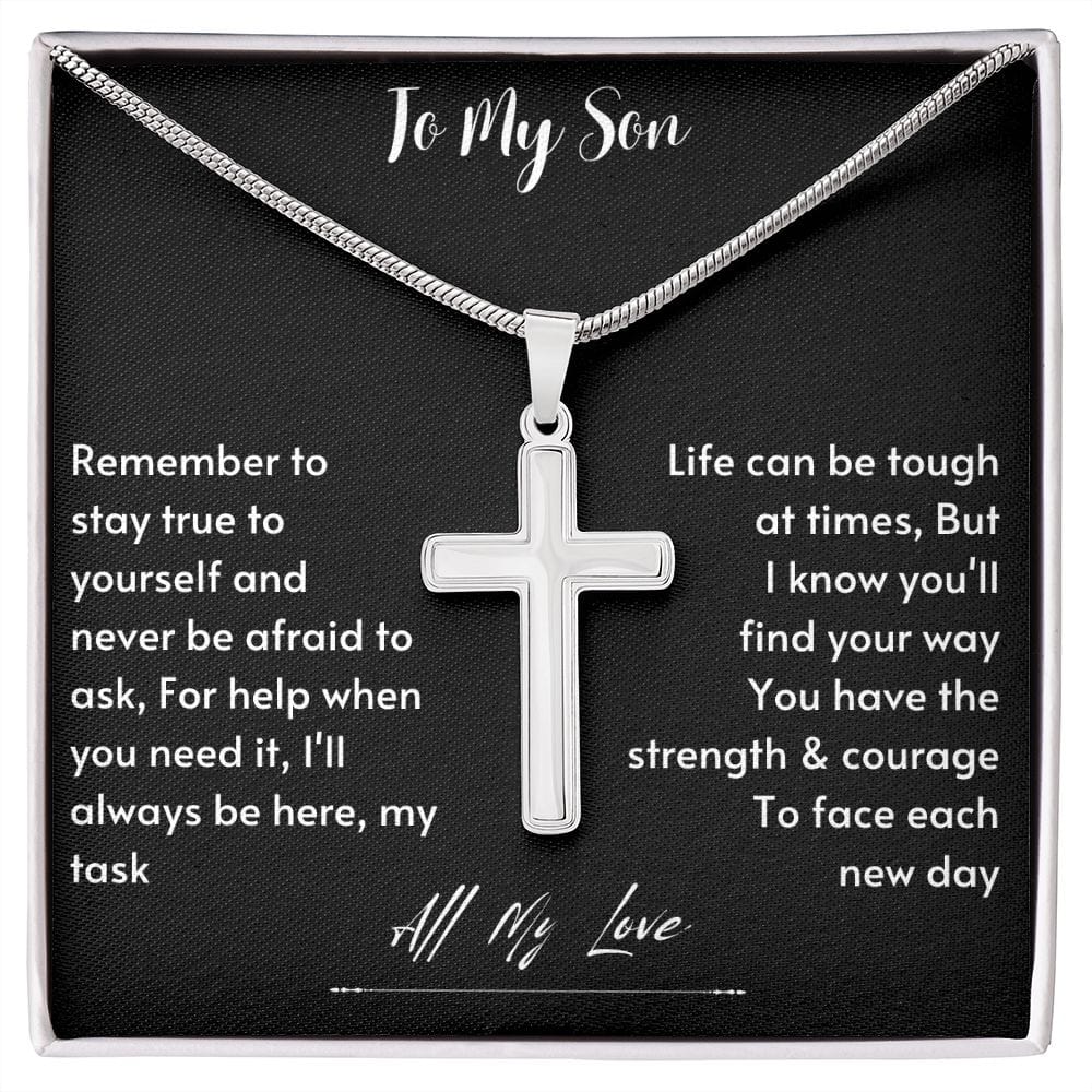 To My Son from Mom, Son Gifts from Mom and Dad, Mother and Son Necklace, Birthday Gift For My Son Graduation Faith Cross Necklace Present