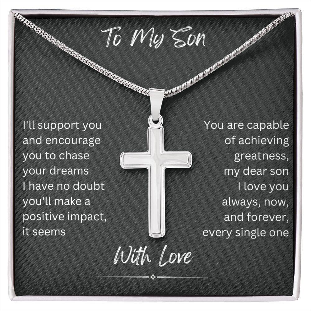 To My Son from Mom, Son Gifts from Mom and Dad, Mother and Son Necklace, Birthday Gift For My Son Graduation Faith Cross Necklace Present