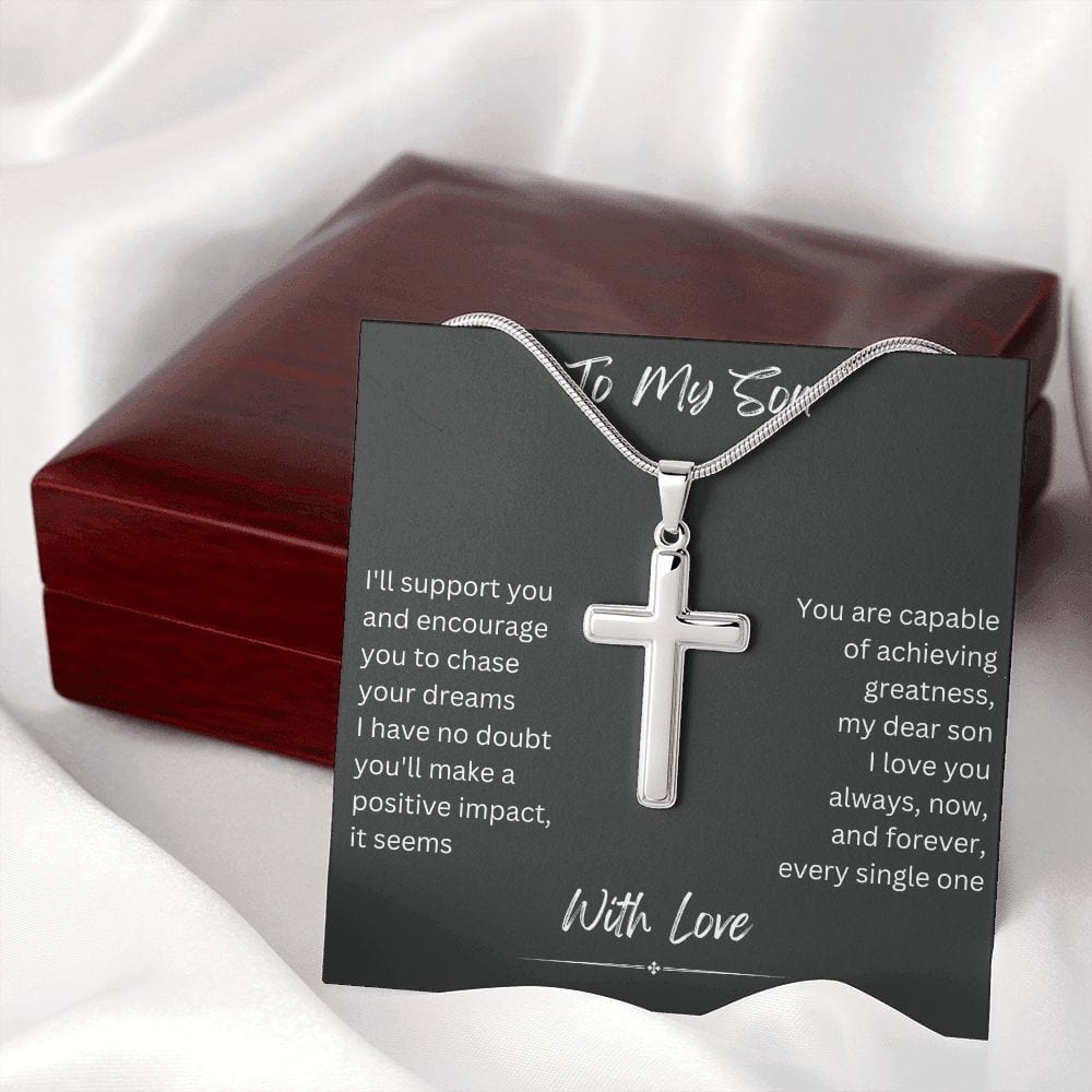 To My Son from Mom, Son Gifts from Mom and Dad, Mother and Son Necklace, Birthday Gift For My Son Graduation Faith Cross Necklace Present