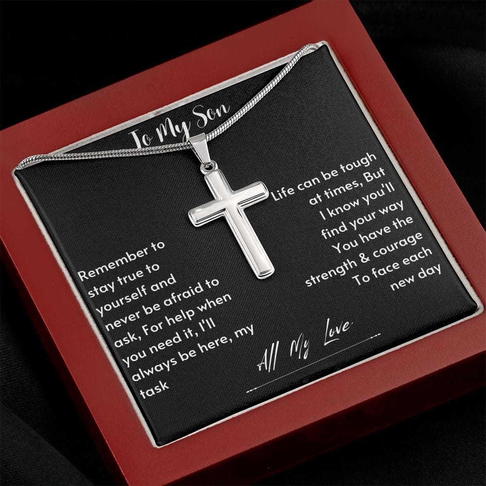 To My Son from Mom, Son Gifts from Mom and Dad, Mother and Son Necklace, Birthday Gift For My Son Graduation Faith Cross Necklace Present