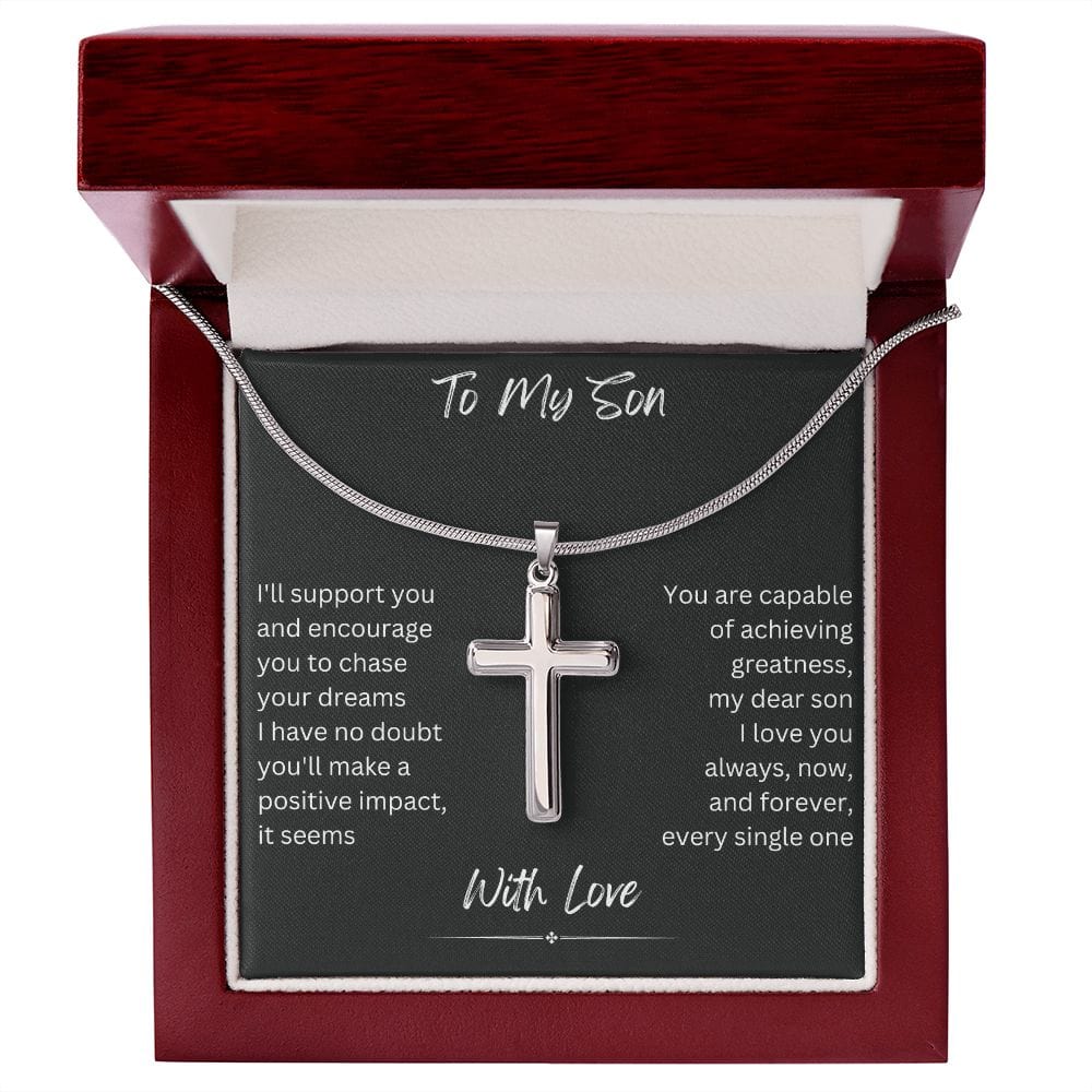 To My Son from Mom, Son Gifts from Mom and Dad, Mother and Son Necklace, Birthday Gift For My Son Graduation Faith Cross Necklace Present