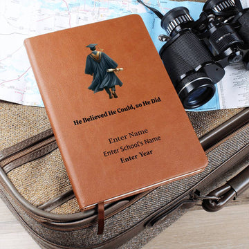 Personalized Graduation Journal for Him – Vegan Leather Notebook for Dreams, Goals & New Beginnings