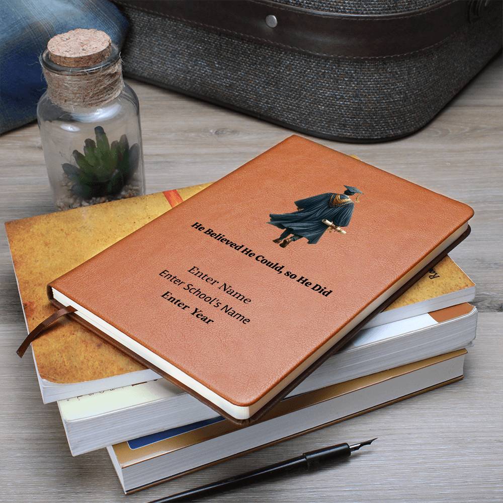 Personalized Graduation Journal for Him – Vegan Leather Notebook for Dreams, Goals & New Beginnings