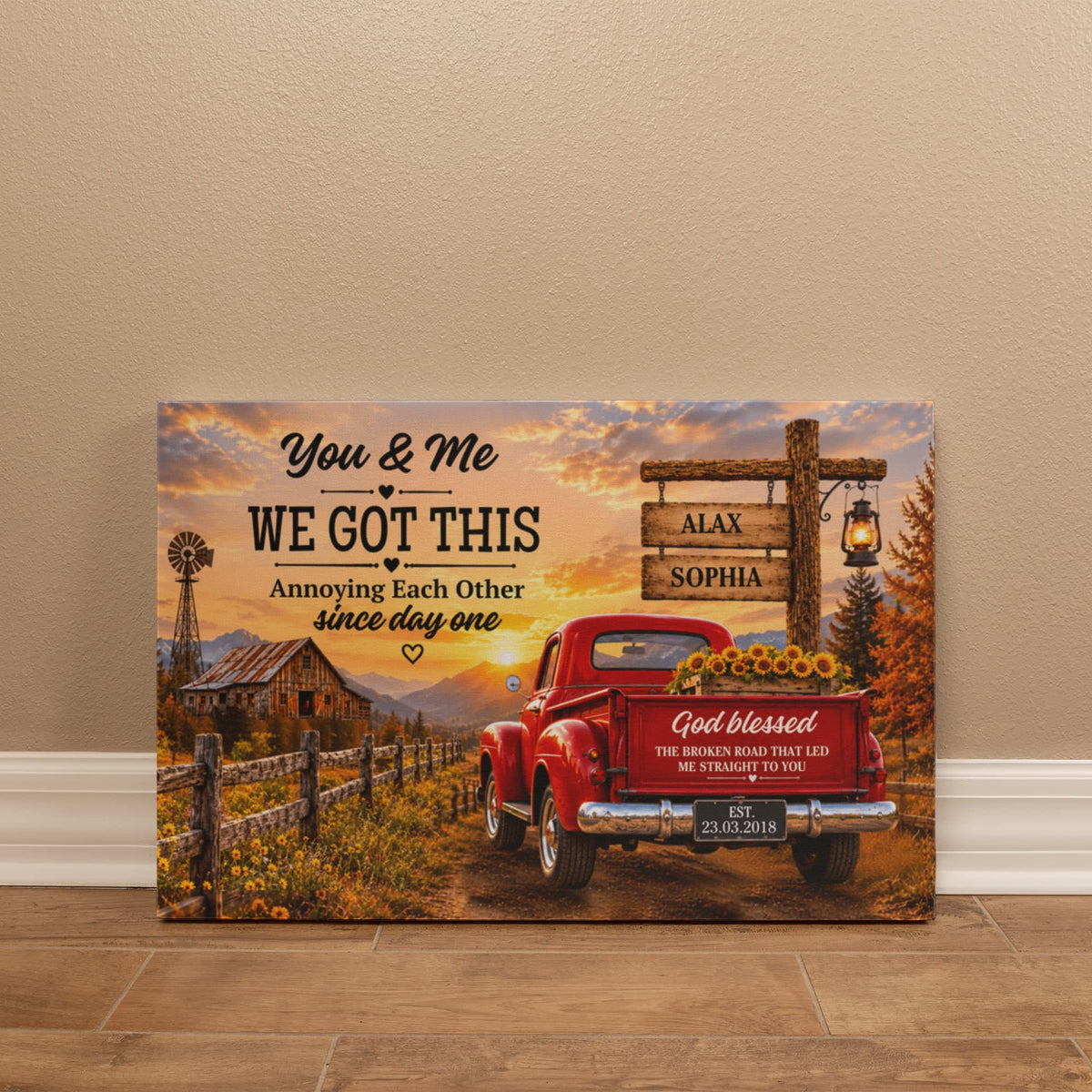 Vintage Red Truck Couple Anniversary Canvas