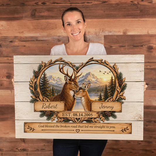 Romantic Buck and Doe Mountain Wall Art
