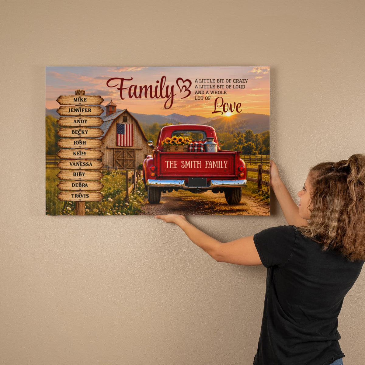 Personalized Family Canvas with 10 Names, Custom Family Tree Sign, Family Love Gift