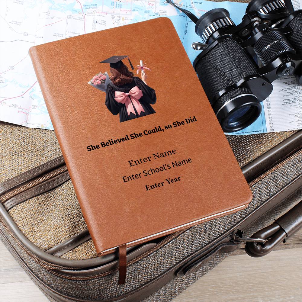 Personalized Graduation Journal for Her – Vegan Leather Notebook for Dreams, Goals & New Beginnings