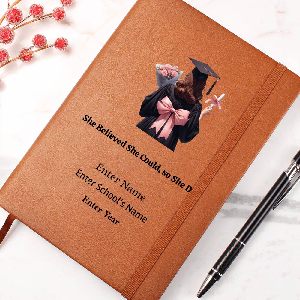 Personalized Graduation Journal for Her – Vegan Leather Notebook for Dreams, Goals & New Beginnings