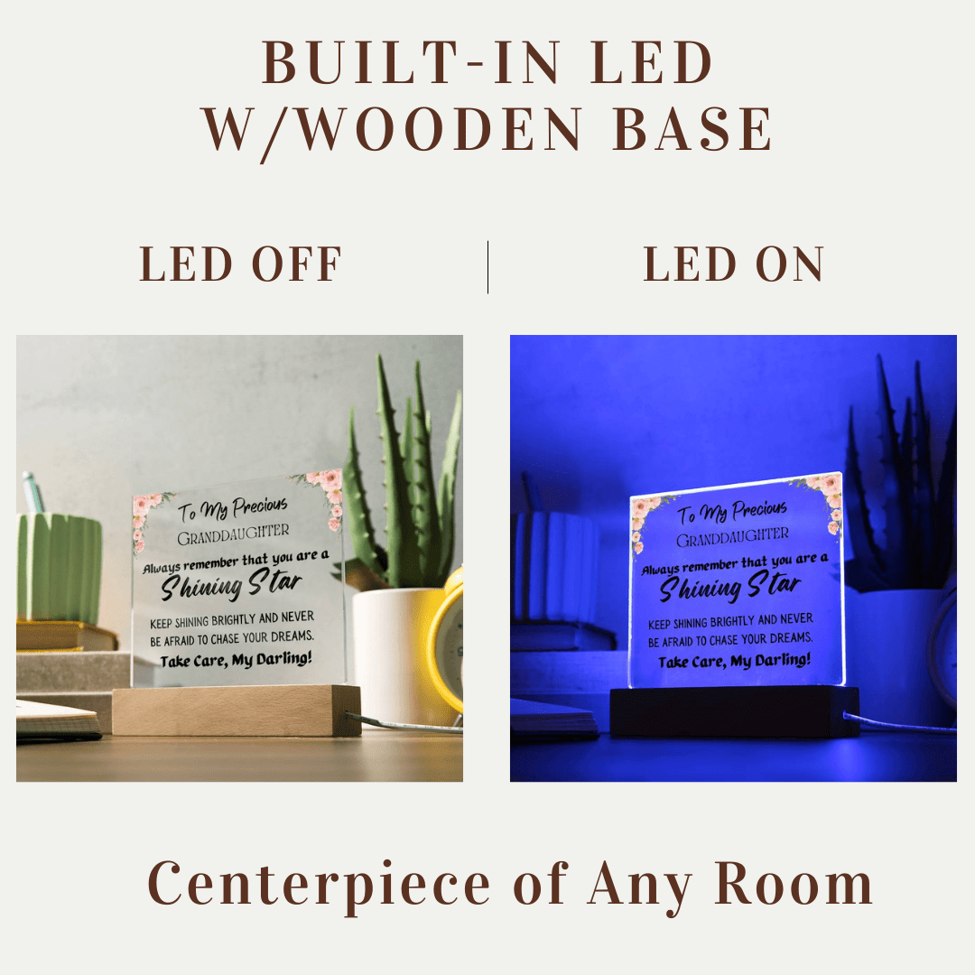 Gift for Granddaughter, Premium Acrylic Keepsake on Wooden Base with Built-in Colorful LED Lights