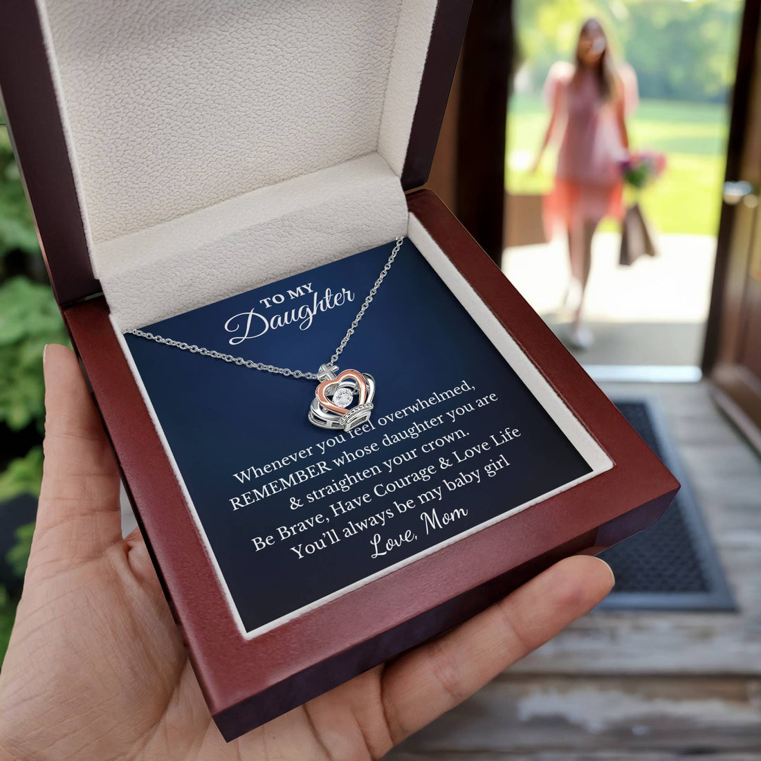 Gift for Daughter - Crown Pendant Necklace from Mom | Regal Gift with LED Gift Box