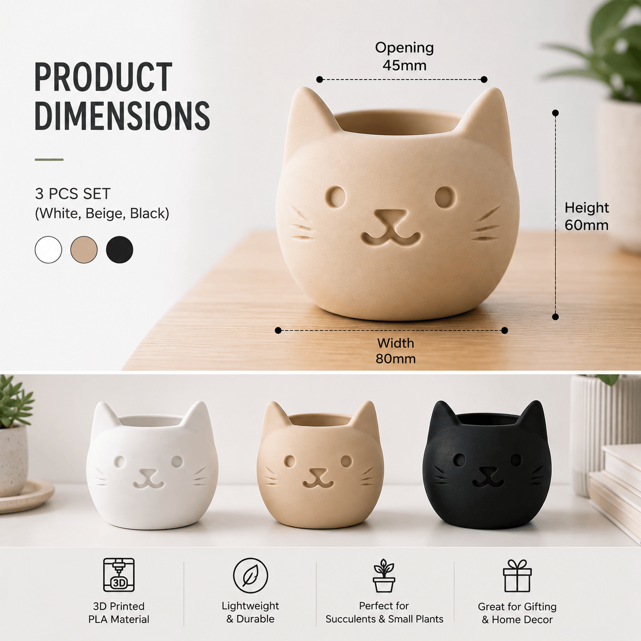 Cute Cat Succulent Planter (3 Pieces Set)