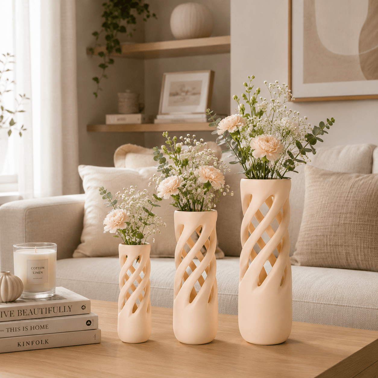 Modern Spiral Vase 3 Piece Set Sculptural Home Décor
