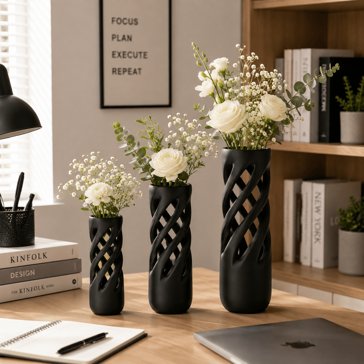 Modern Spiral Vase 3 Piece Set Sculptural Home Décor